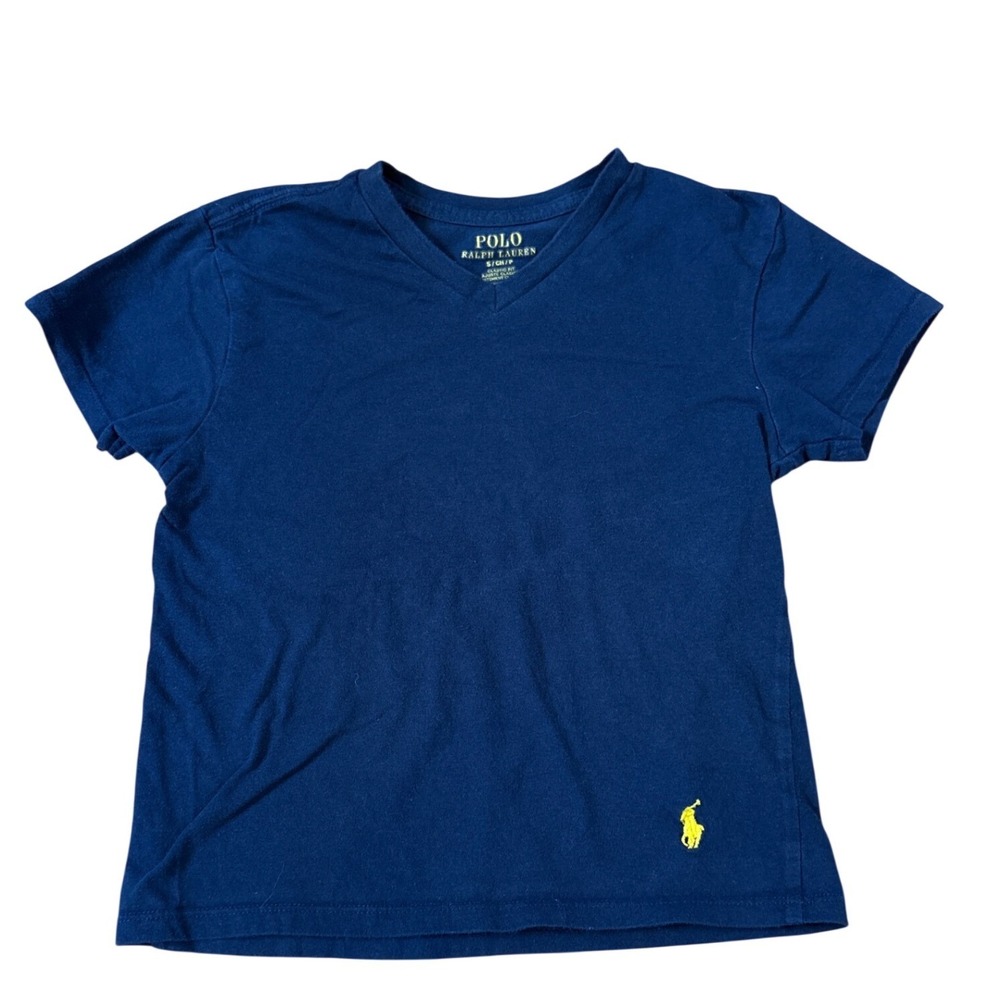 Polo Ralph‎ Lauren T-Shirt Kids Navy Blue V-Neck Classic Fit Pony SIZE S